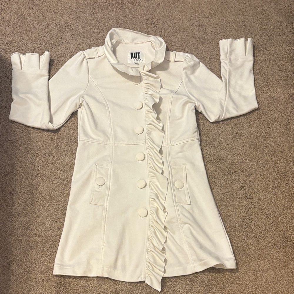 Kut from the Kloth Cream Ruffle-Front Trench Coat